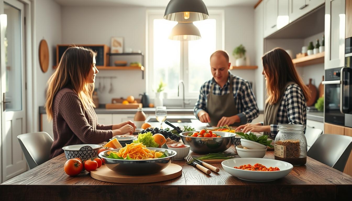 Balanced healthy meal prepared in a home kitchen